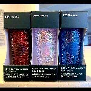 Ships Today! NEW Starbucks 2022 3 Holiday Jeweled Tumbler Ornament Keychains